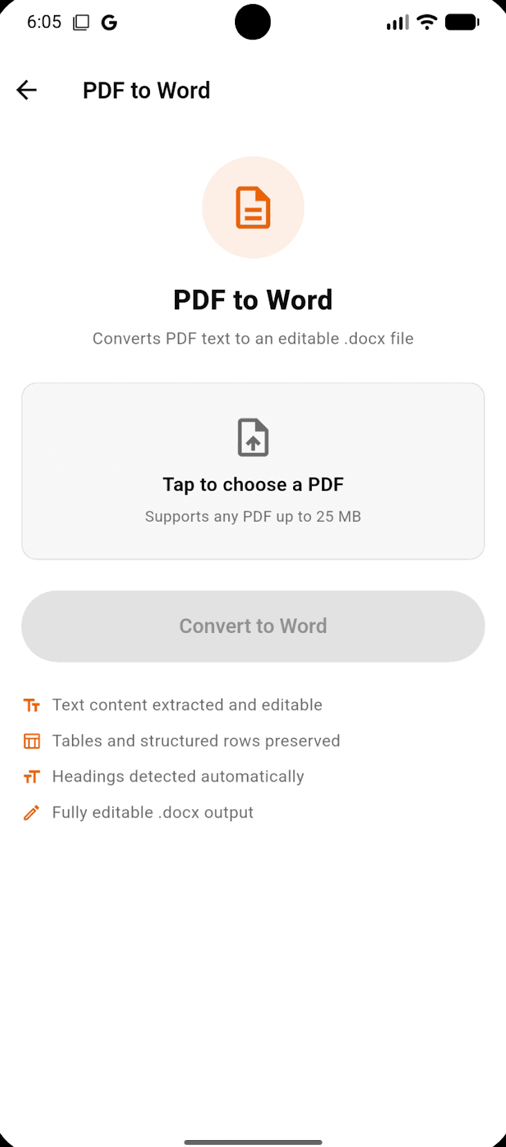 ScannerFlow exporting a scanned PDF and converting it to an editable Word file